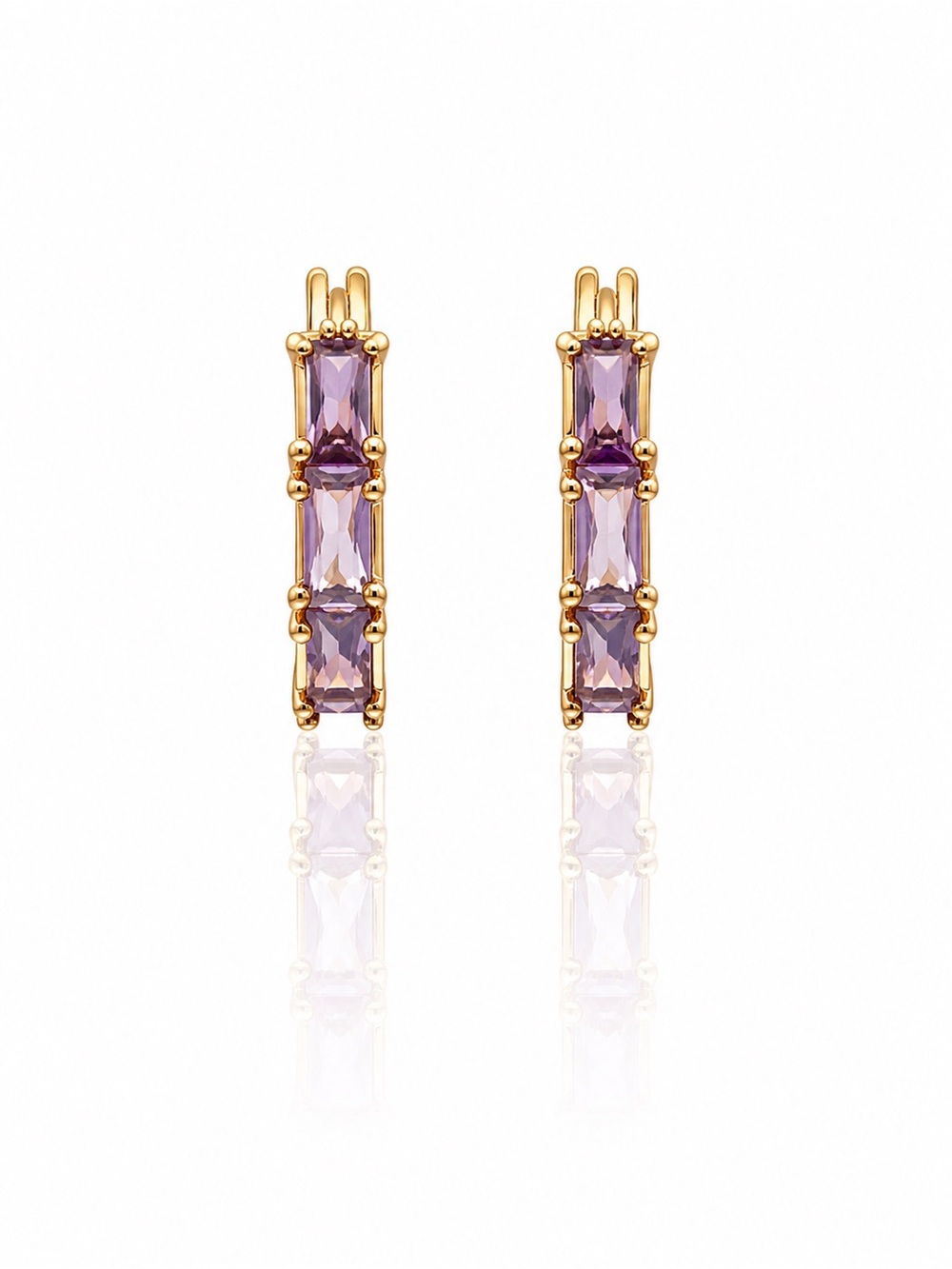 Gold-Filled Hoop Earrings with Purple Stone Accents